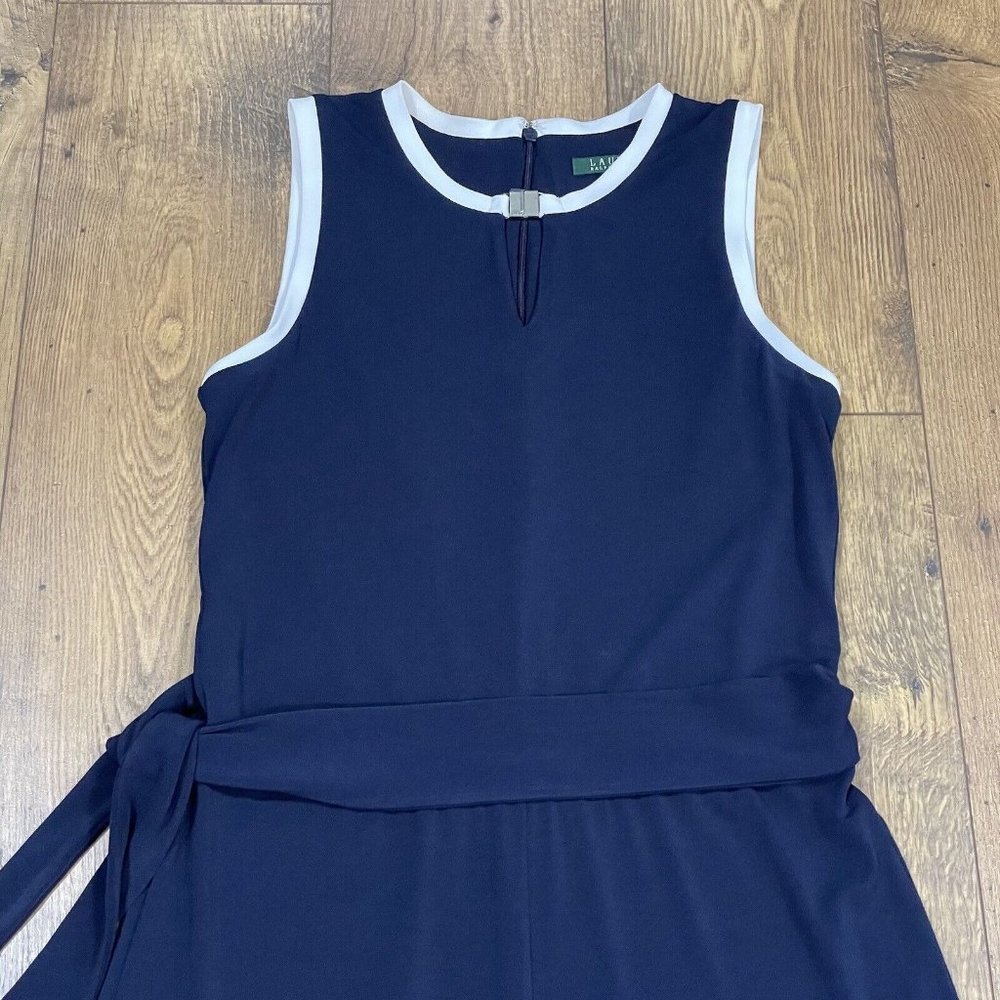 Ralph Lauren Navy Sleeveless Wide-Leg Jumpsuit with White Trim - Picture 2 of 14